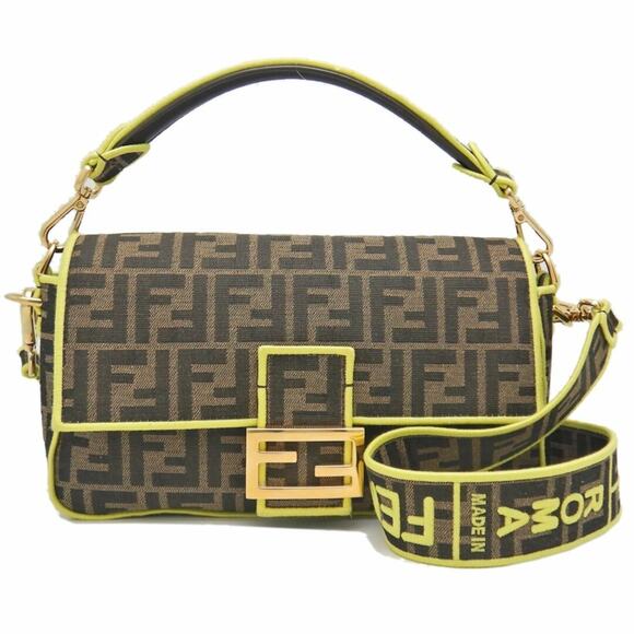 Fendi Handbags - Authentic FENDI Mamma Baguette Bucket Zucca 2 Way Shoulder Bag Canvas FF Yellow